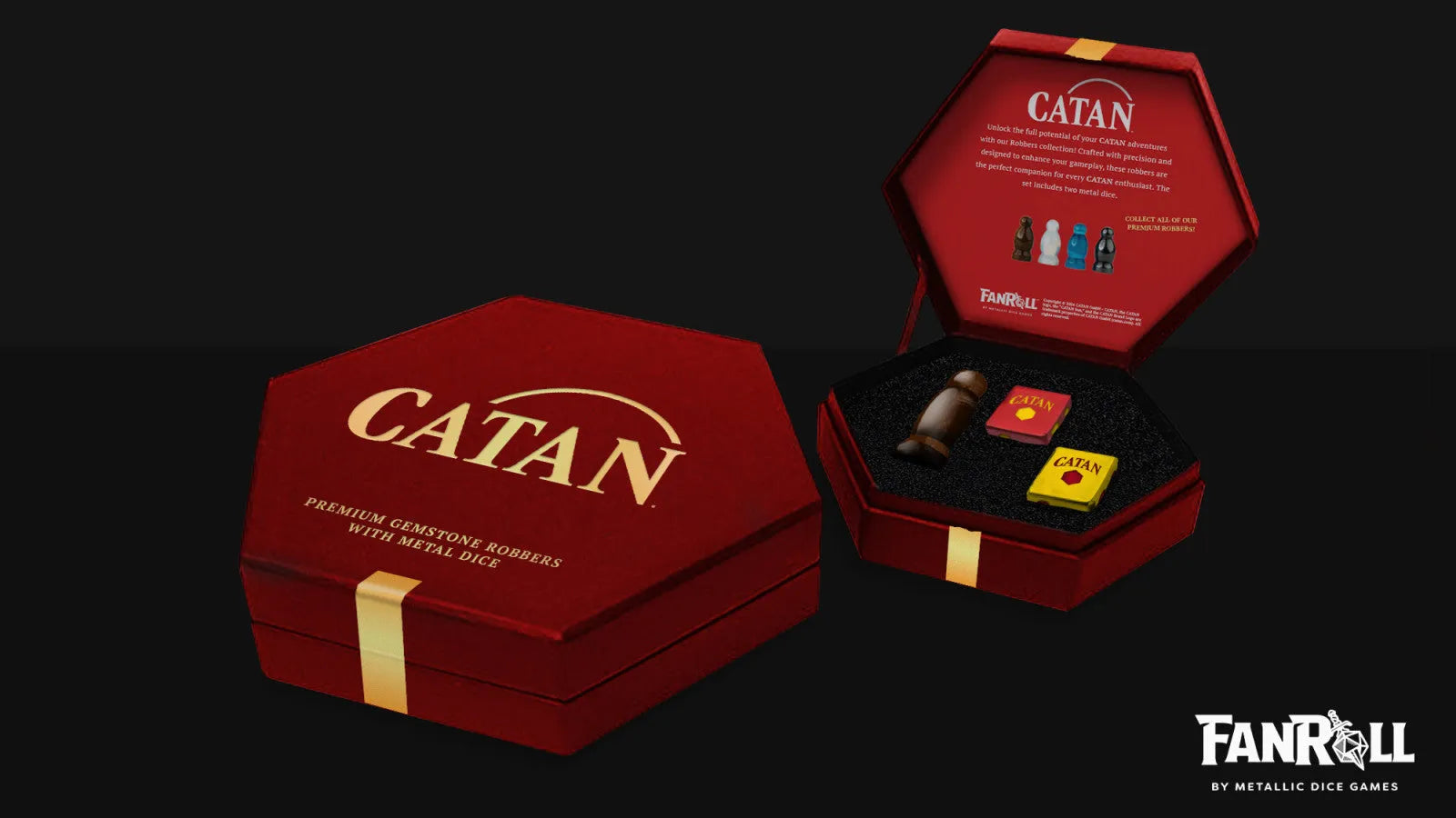 MDG CATAN Premium Robber and Metal Dice Set Tiger's Eye