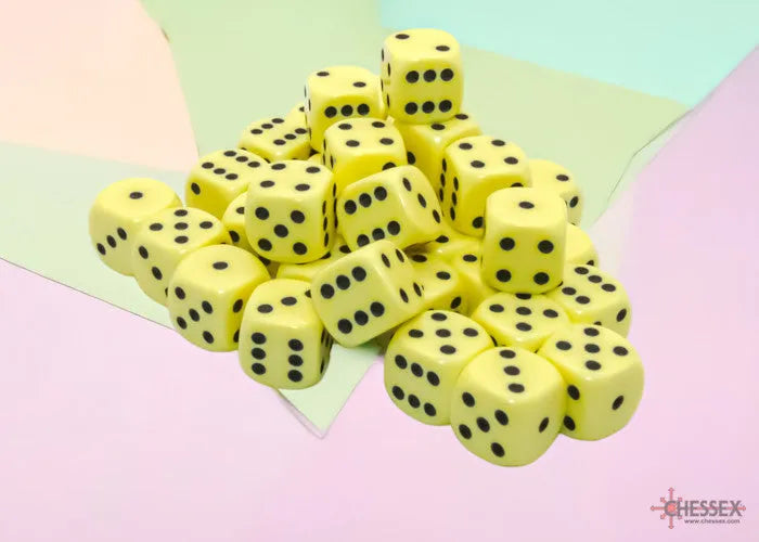 VR-118165 D6 Dice Opaque 12mm Pastel Yellow/black Dice Block (36 dice) - Chessex - Titan Pop Culture