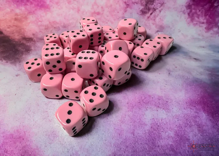 VR-118166 D6 Dice Opaque 12mm Pastel Pink/black Dice Block (36 dice) - Chessex - Titan Pop Culture