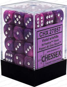 VR-26702 D6 Dice Festive 12mm Violet/White (36 Dice in Display) - Chessex - Titan Pop Culture