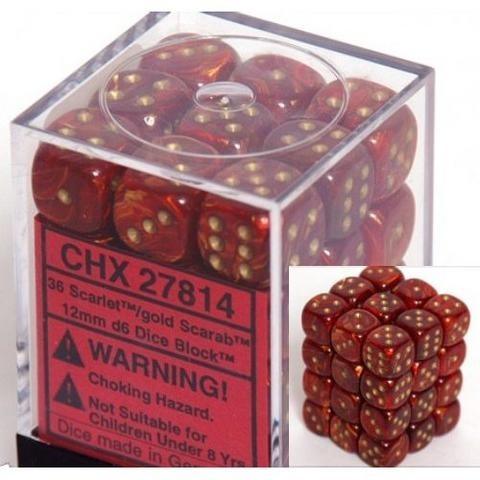 VR-26720 Chessex D6 Scarab 12mm d6 Scarlet/gold Dice Block (36 dice) - Chessex - Titan Pop Culture