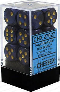 VR-26766 Chessex D6 Scarab 16mm d6 Royal Blue/gold Dice Block (12 dice) - Chessex - Titan Pop Culture