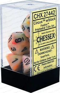 D7-Die Set Dice Festive Polyhedral Circus/Black (7 Dice in Display)