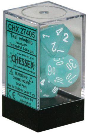 VR-26839 D7-Die Set Dice Frosted Polyhedral Teal/White (7 Dice in Display) - Chessex - Titan Pop Culture