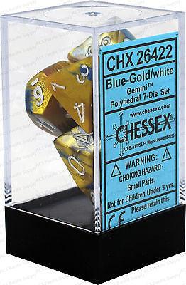 VR-26906 D7-Die Set Dice Gemini Polyhedral Blue-Gold/White (7 Dice in Display) - Chessex - Titan Pop Culture