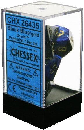 VR-26917 D7-Die Set Dice Gemini Polyhedral Black-Blue/Gold (7 Dice in Display) - Chessex - Titan Pop Culture