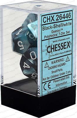 VR-26924 D7-Die Set Dice Gemini Polyhedral Black-Shell/White (7 Dice in Display) - Chessex - Titan Pop Culture