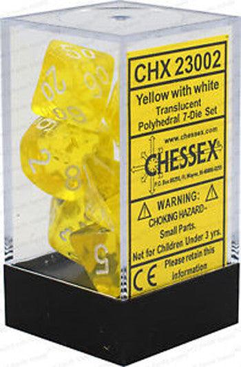 VR-27017 D7-Die Set Dice Translucent Polyhedral Yellow/White (7 Dice in Display) - Chessex - Titan Pop Culture