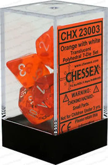 D7-Die Set Dice Translucent Polyhedral Orange/White (7 Dice in Display)