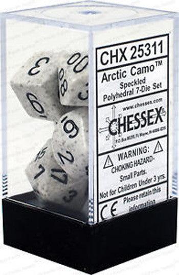 VR-27053 D7-Die Set Dice Speckled Polyhedral Arctic Camo (7 Dice in Display) - Chessex - Titan Pop Culture
