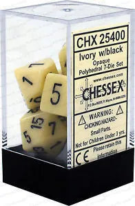 VR-27068 Chessex D7-Die Set Opaque Polyhedral Ivory/black 7-Die Set - Chessex - Titan Pop Culture