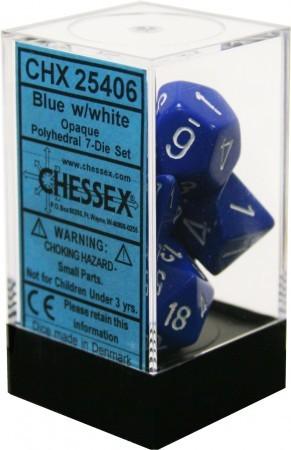 VR-27074 Chessex D7-Die Set Opaque Polyhedral Blue/white 7-Die Set - Chessex - Titan Pop Culture