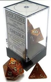 VR-31555 D7-Die Set Dice Glitter Polyhedral Gold/Silver (7 Dice in Display) - Chessex - Titan Pop Culture