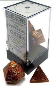 VR-31555 D7-Die Set Dice Glitter Polyhedral Gold/Silver (7 Dice in Display) - Chessex - Titan Pop Culture