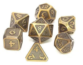 VR-67950 Die Hard Dice Metal Set Polyhedral - Mythica Battleworn Gold - Die Hard Dice - Titan Pop Culture