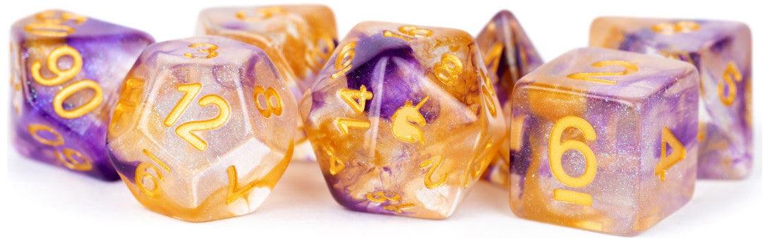 VR-68097 MDG Unicorn Resin Polyhedral Dice Set - Royal Sunset - FanRoll by Metallic Dice Games - Titan Pop Culture