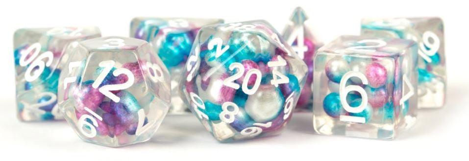 VR-76773 MDG Resin Pearl Polyhedral Dice Set 16mm - Gradient Purple/Teal/White - FanRoll by Metallic Dice Games - Titan Pop Culture