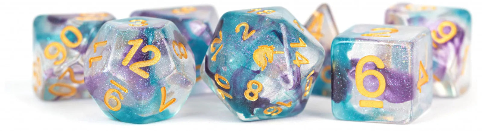 MDG Unicorn Resin Polyhedral Dice Set - Fancy Fae