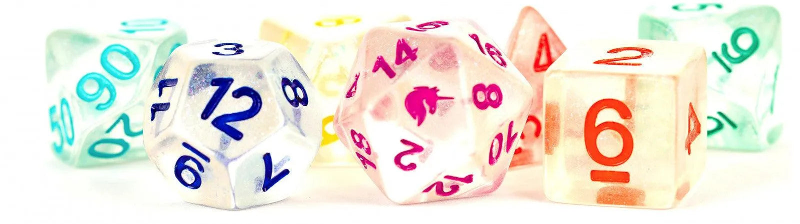 VR-78303 MDG Unicorn Resin Polyhedral Dice Set - Rainbow Ice - FanRoll by Metallic Dice Games - Titan Pop Culture