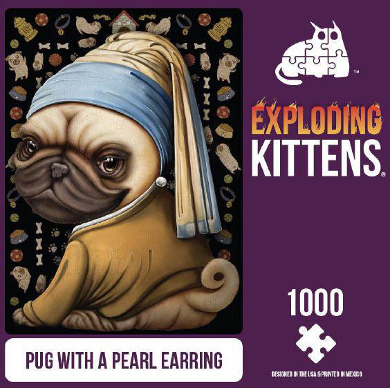 VR-96718 Exploding Kittens Puzzle Pug with a Pearl Earring 1,000 pieces - Exploding Kittens - Titan Pop Culture