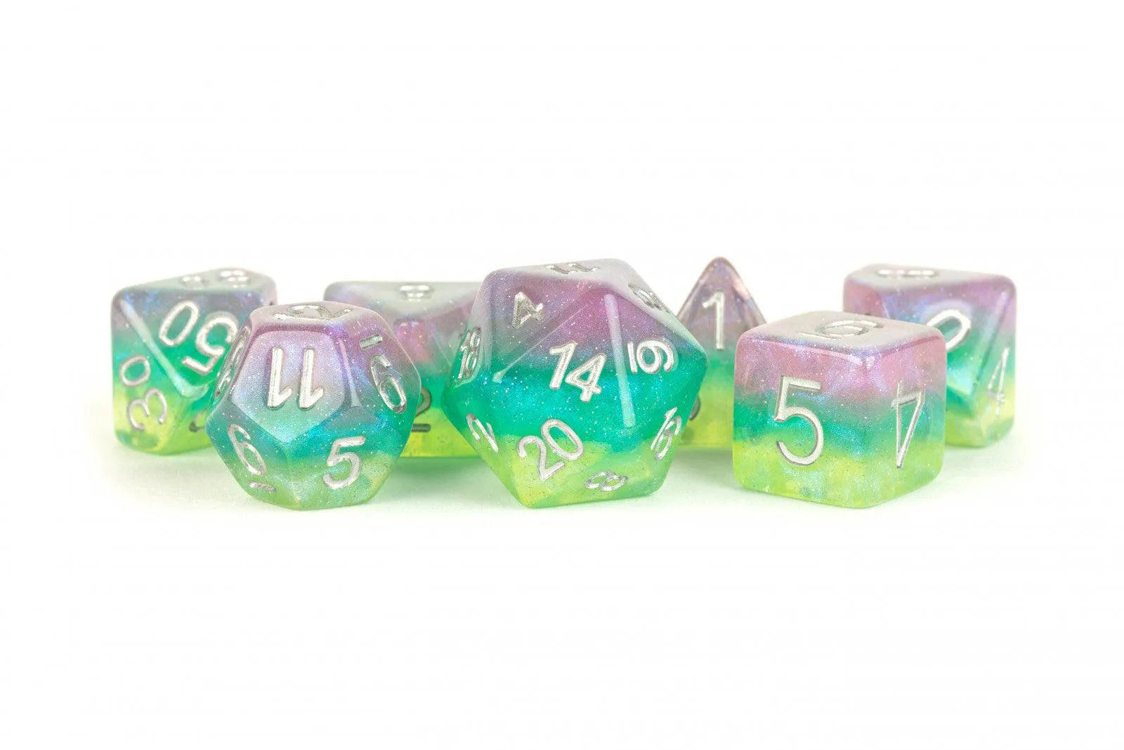 VR-96943 MDG Resin 16mm Polyhedral Dice Set - Layered Stardust Radiance - FanRoll by Metallic Dice Games - Titan Pop Culture