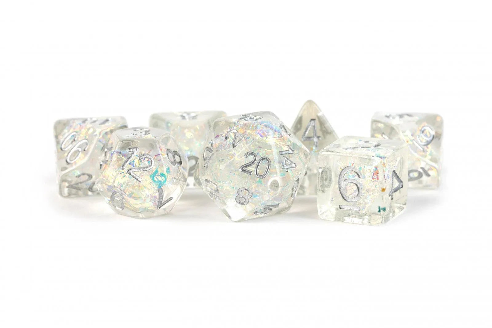 VR-99693 MDG Resin 16mm Poly Dice Set - Rainbow Frost - FanRoll by Metallic Dice Games - Titan Pop Culture