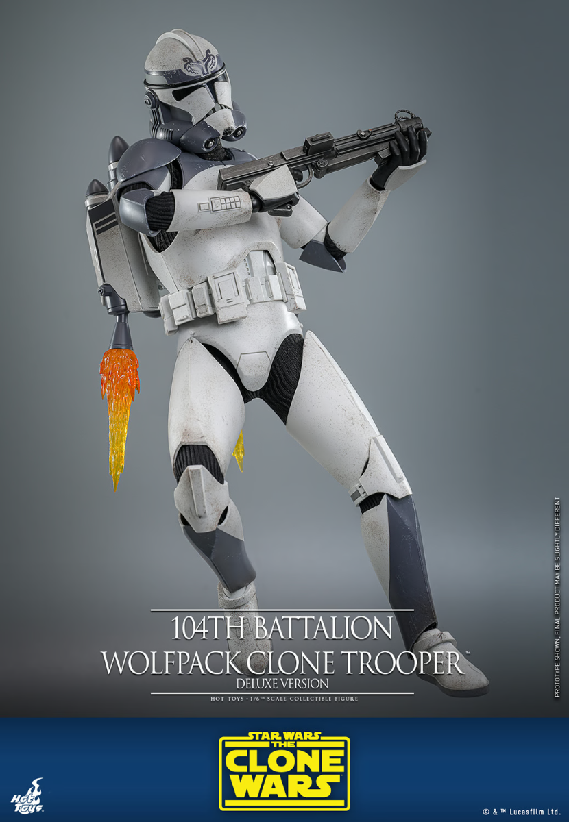 Figura de acción coleccionable de lujo a escala 1:6 de Star Wars: Soldado clon Wolfpack del 104.º Batallón