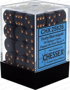 D6 Dice Opaque 12mm Dusty Blue/Copper (36 Dice in Display) Chessex Titan Pop Culture