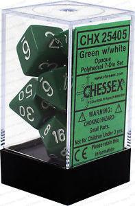 D7-Die Set Dice Opaque Polyhedral Green/White (7 Dice in Display)  Chessex Titan Pop Culture