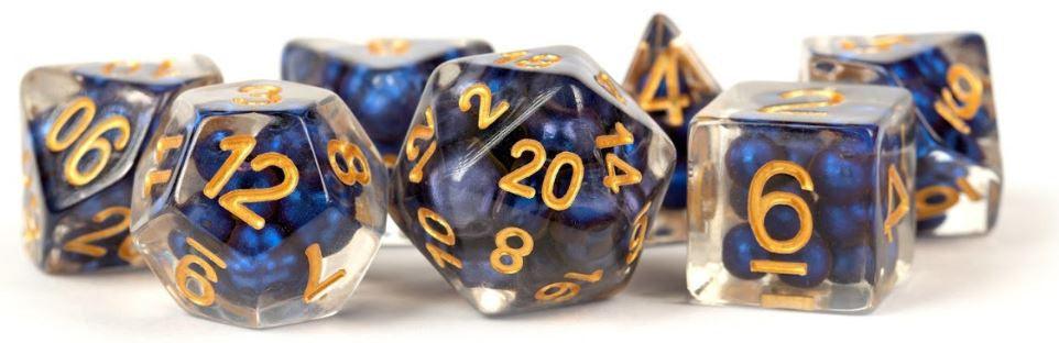 VR-76769 MDG Resin Pearl Polyhedral Dice Set 16mm - Royal Blue with Gold Numbers - FanRoll by Metallic Dice Games - Titan Pop Culture