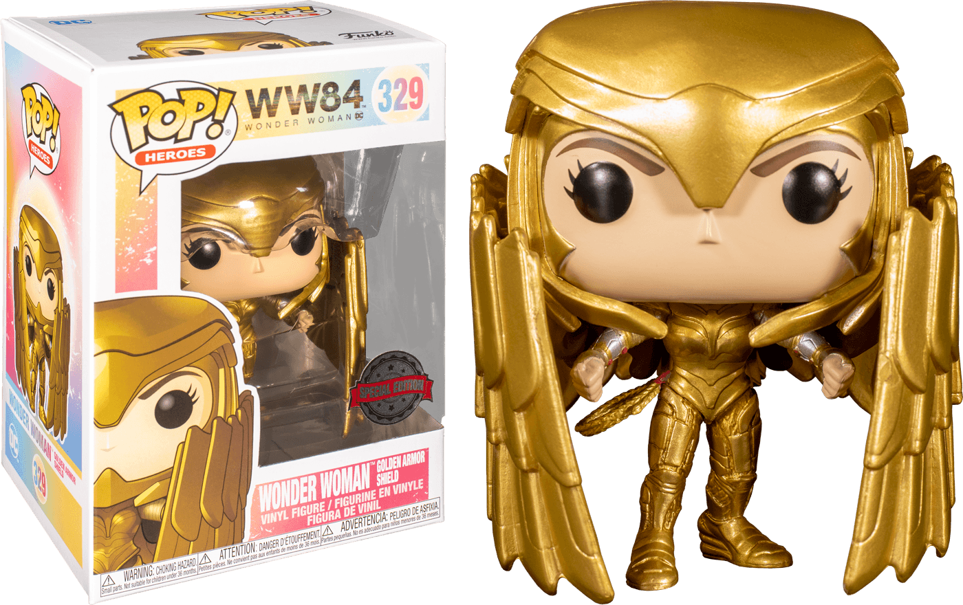 FUN46659 Wonder Woman: 1984 - Wonder Woman Gold Shield Pose US Exclusive Pop! Vinyl [RS] - Funko - Titan Pop Culture