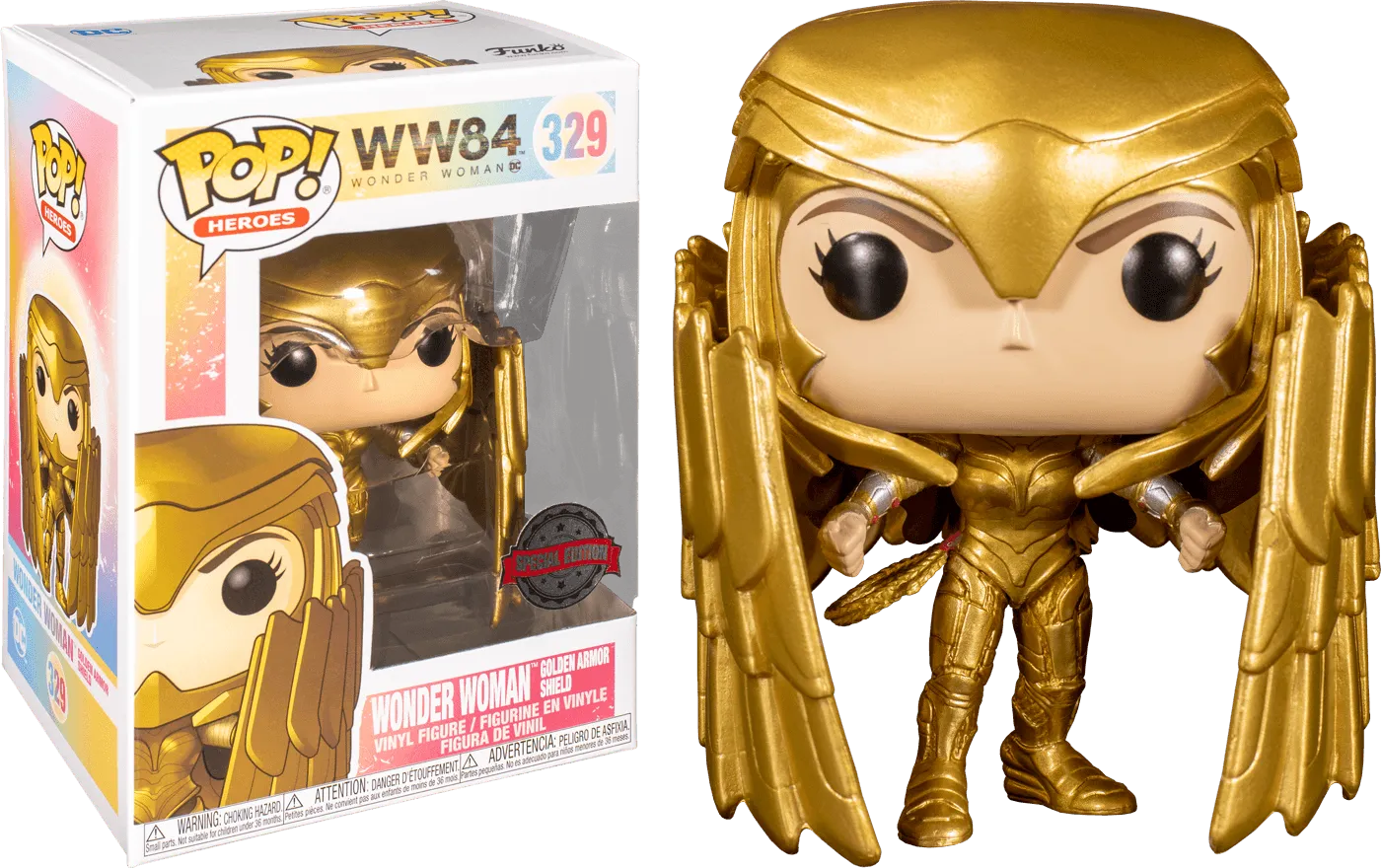 FUN46659 Wonder Woman: 1984 - Wonder Woman Gold Shield Pose US Exclusive Pop! Vinyl [RS] - Funko - Titan Pop Culture