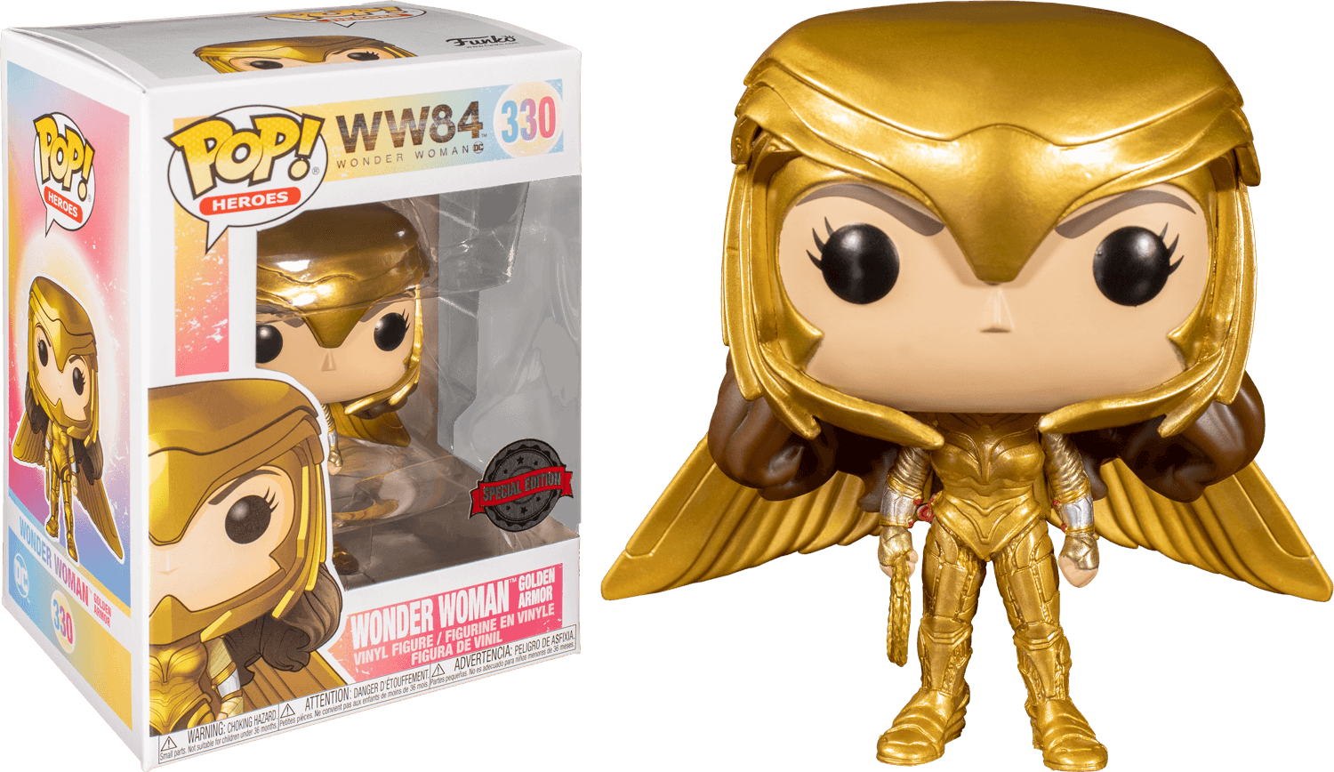 FUN46661 Wonder Woman: 1984 - Wonder Woman Gold Wide Wing Pose US Exclusive Pop! Vinyl [RS] - Funko - Titan Pop Culture
