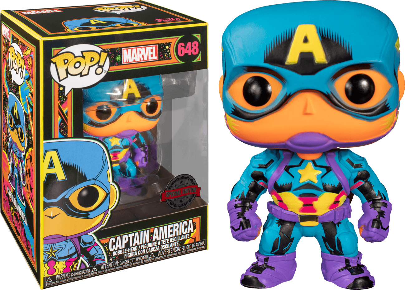 FUN48845 Marvel Comics - Captain America Black Light US Exclusive Pop! Vinyl [RS] - Funko - Titan Pop Culture