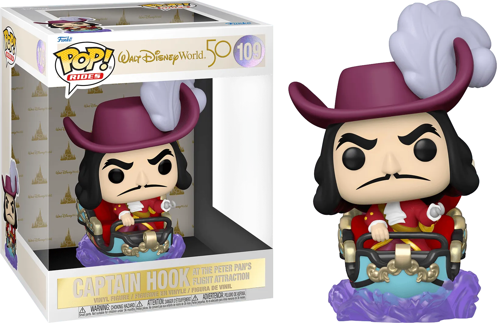 FUN59512 Disney World - Captain Hook At Pan's Flight Attraction 50th Anniversary Pop! Ride - Funko - Titan Pop Culture