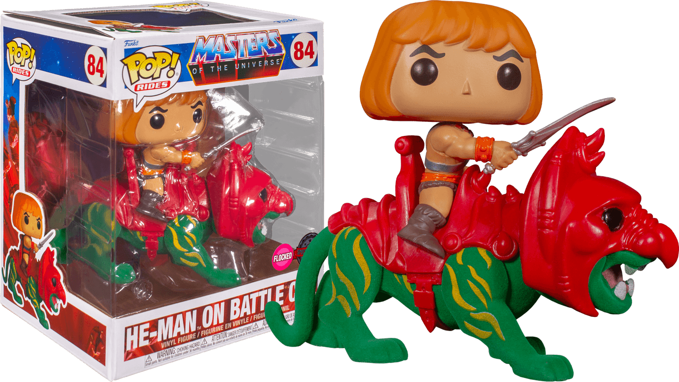 FUN61035 Masters of the Universe - He-Man on Battlecat Flocked US Exclusive Pop! Ride [RS] - Funko - Titan Pop Culture