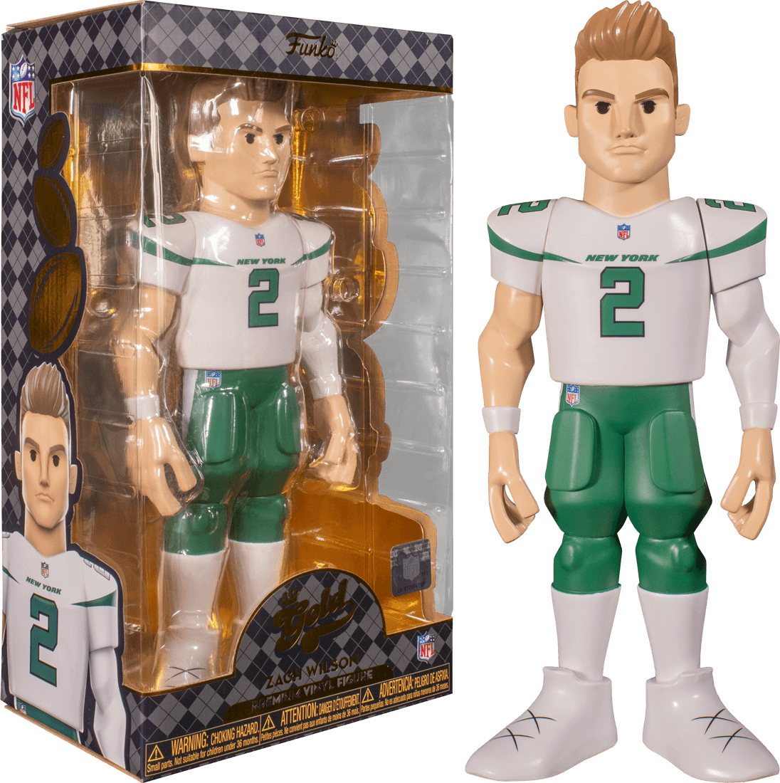 FUN64552 NFL: NY Jets - Zach Wilson (with chase) 12" Vinyl Gold - Funko - Titan Pop Culture