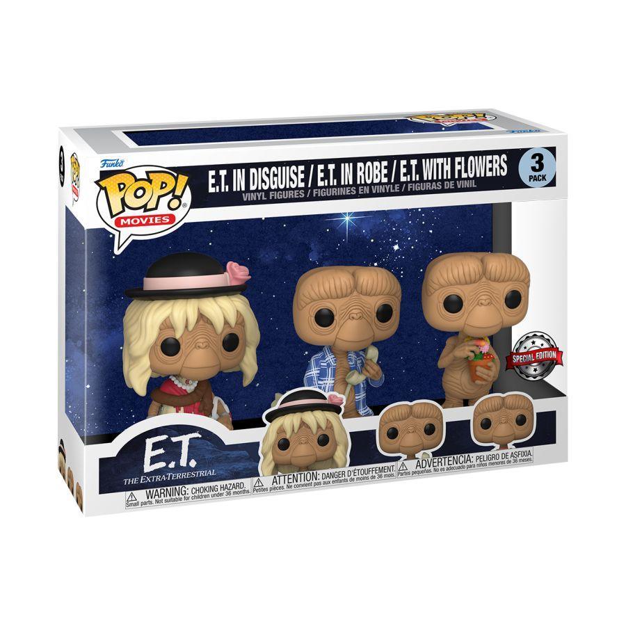 FUN65051 E.T. the Extra-Terrestrial - E.T. in Disguise, in Robe & with Flowers US Exclusive Pop! 3-Pack [RS] - Funko - Titan Pop Culture