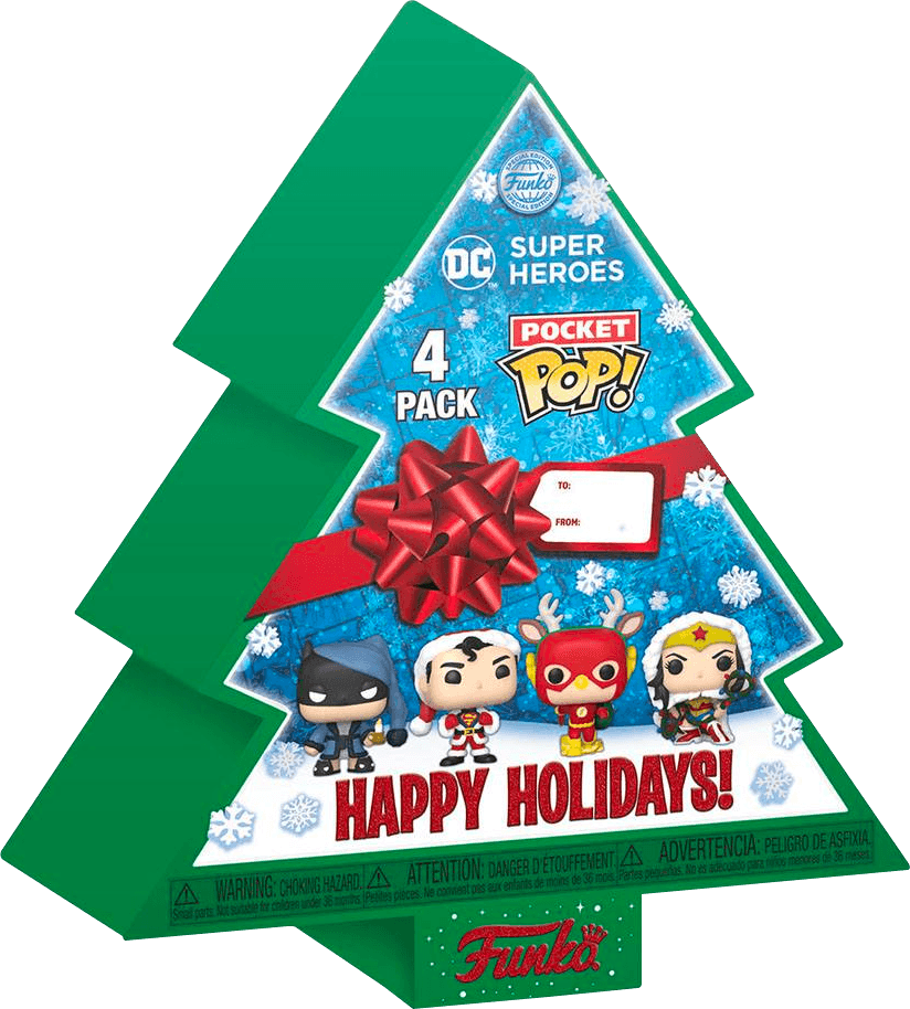 FUN65542 DC Comics - Holiday Tree Box US Exclusive Pocket Pop! 4-Pack - Funko - Titan Pop Culture