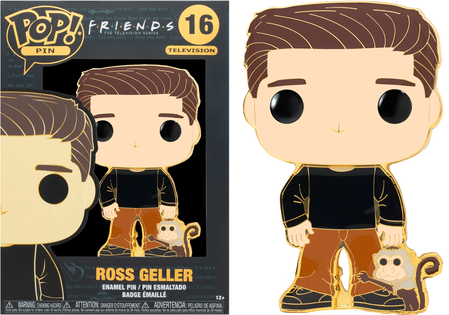 FUNFRPP0006 Friends - Ross with Marcel 4" Pop! Enamel Pin - Funko - Titan Pop Culture