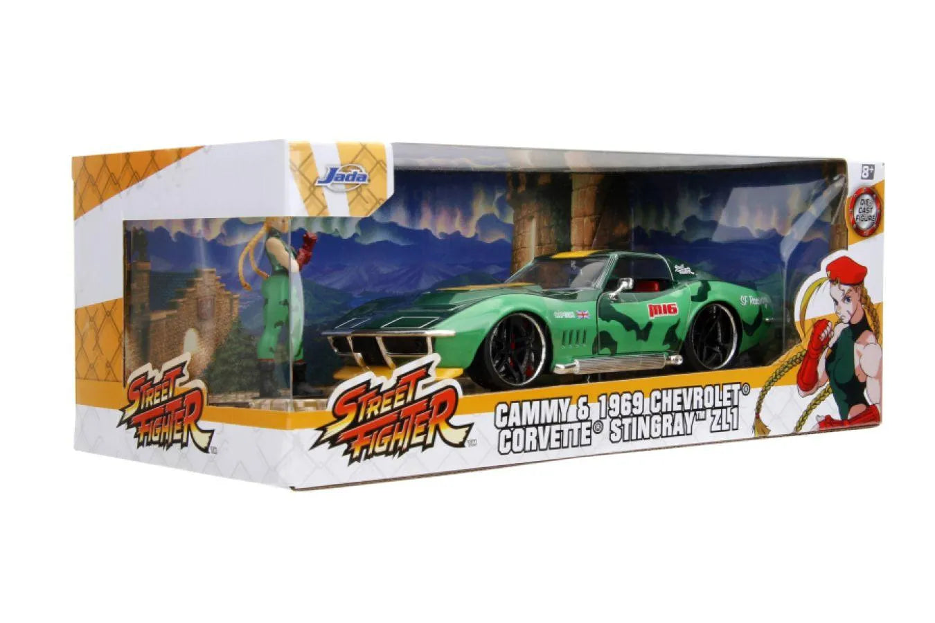 JAD30837 Street Fighter - Chevrolet Corvette Stingray ZL1 (1969) 1:22 Scale with Cammy Figure - Jada Toys - Titan Pop Culture