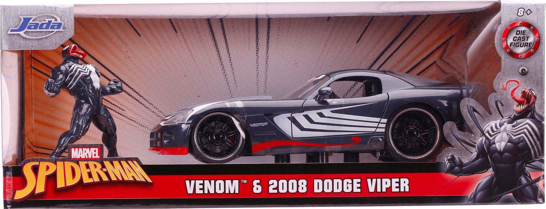 JAD31750 Spider-Man (comics) - '08 Dodge Viper SRT 10 with Venom 1:24 Scale Hollywood Ride - Jada Toys - Titan Pop Culture