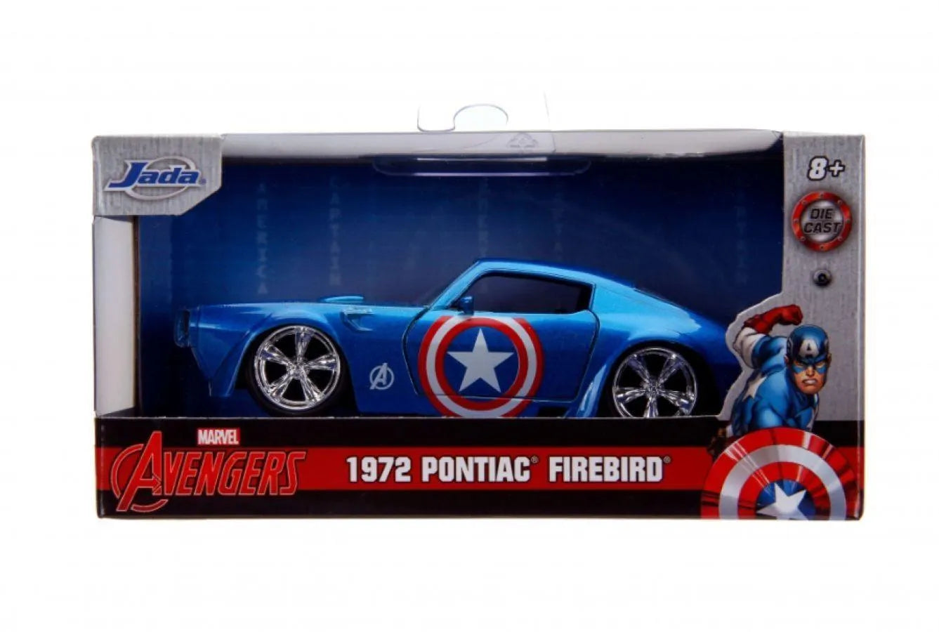 JAD31845 Marvel Comics - Captain America 1972 Pontiac Firedbird 1:32 Scale Hollywood Ride - Jada Toys - Titan Pop Culture