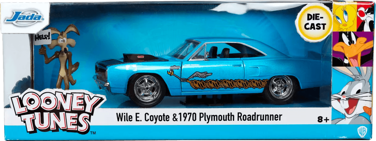 JAD32038 Looney Tunes - Plymouth Road Runner 1970 with Wile E Coyote 1:24 Scale Hollywood Ride - Jada Toys - Titan Pop Culture