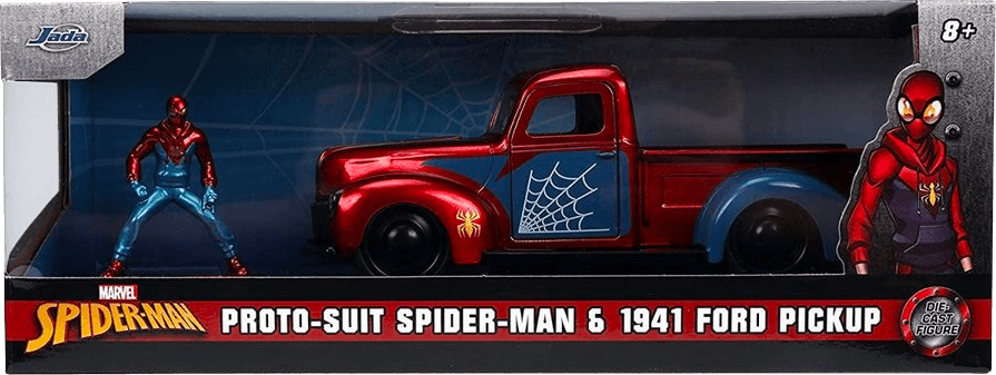 JAD33075 Marvel Comics - 1941 Ford Pick Up with Proto Suit Spider-Man 1:32 Scale Hollywood Ride - Jada Toys - Titan Pop Culture