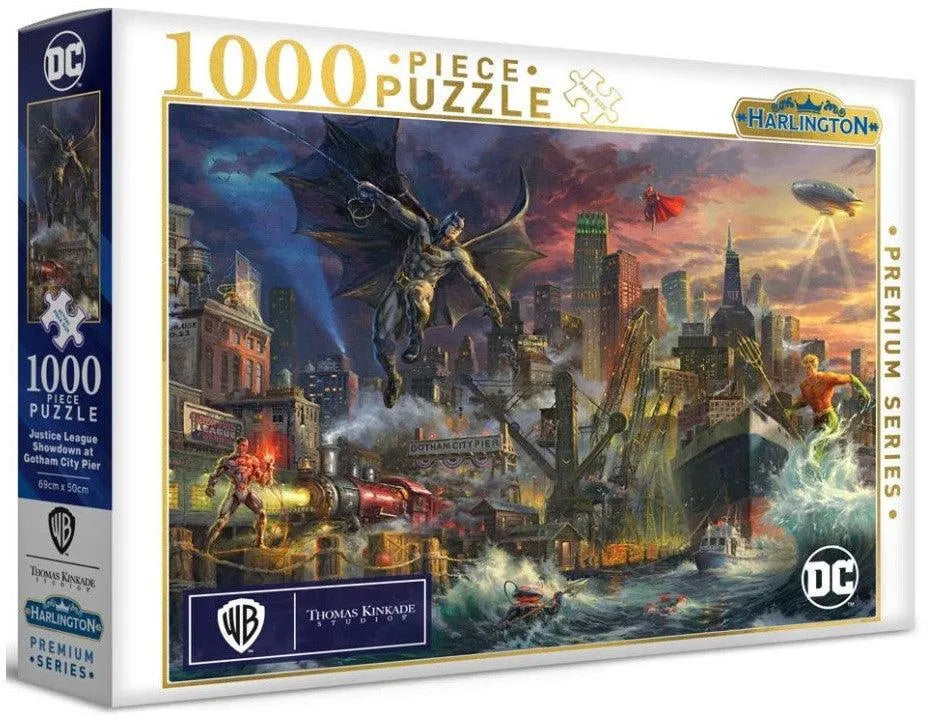 VR-106683 Harlington Thomas Kinkade PQ DC Comics Justice League Showdown at Gotham City Pier 1000 pieces - Harlington - Titan Pop Culture