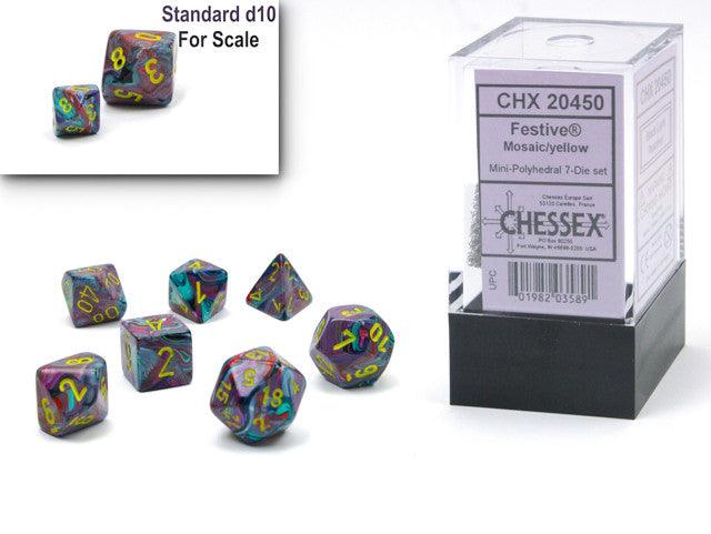 VR-111387 Chessex D7-Die Set Festive Mini-Polyhedral Mosaic/yellow - Chessex - Titan Pop Culture