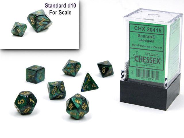 VR-111393 Chessex D7-Die Set Scarab Mini-Polyhedral Jade/gold - Chessex - Titan Pop Culture