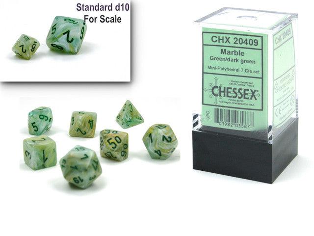 VR-111406 Chessex D7-Die Set Marble Mini-Polyhedral Green/dark green - Chessex - Titan Pop Culture