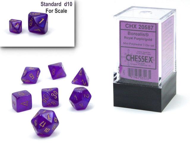 VR-111425 Chessex D7-Die Set Borealis Mini-Polyhedral Royal Purple/gold Luminary - Chessex - Titan Pop Culture